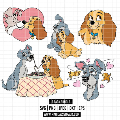COD3724 - Lady and the Tramp pack bundle, Disney clipart Svg, Png, Eps, Dxf, Jpeg, vector.