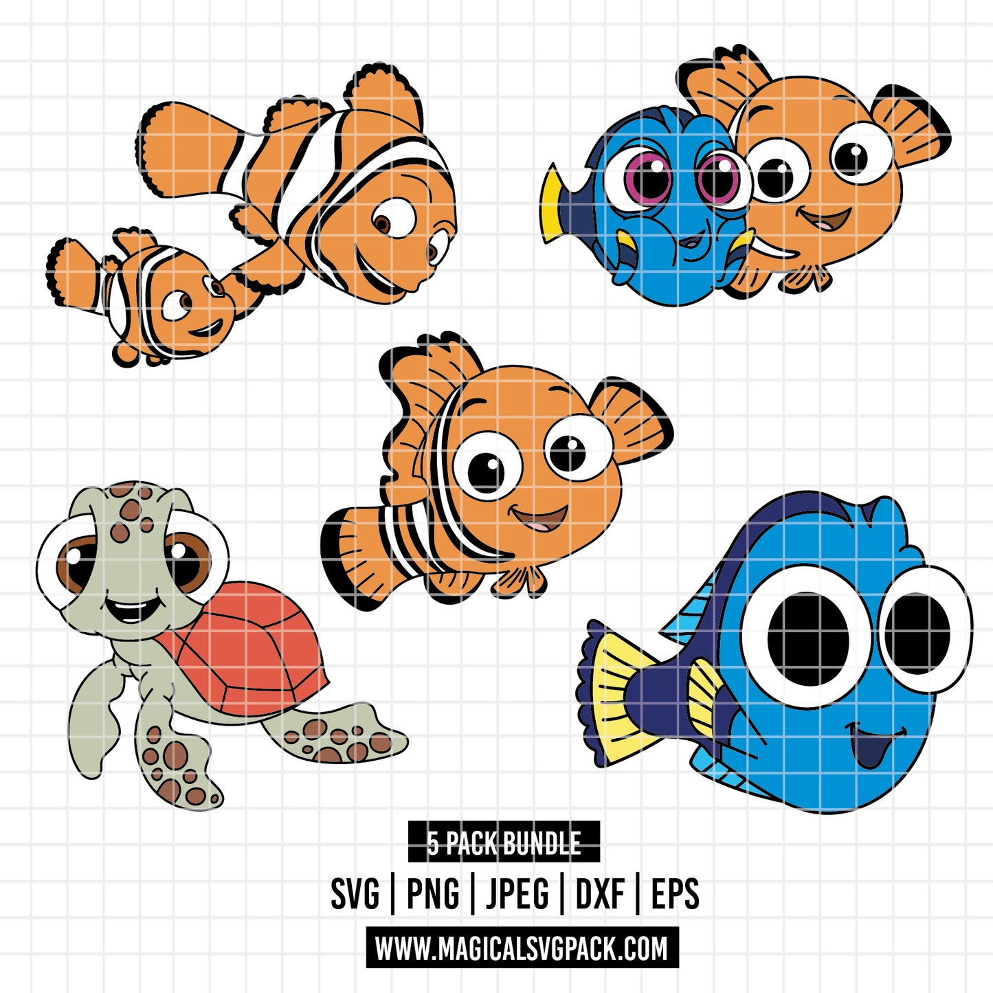 COD3726 - Finding Nemo pack bundle, Disney pixar clipart Svg, Png, Eps, Dxf, Jpeg, vector.