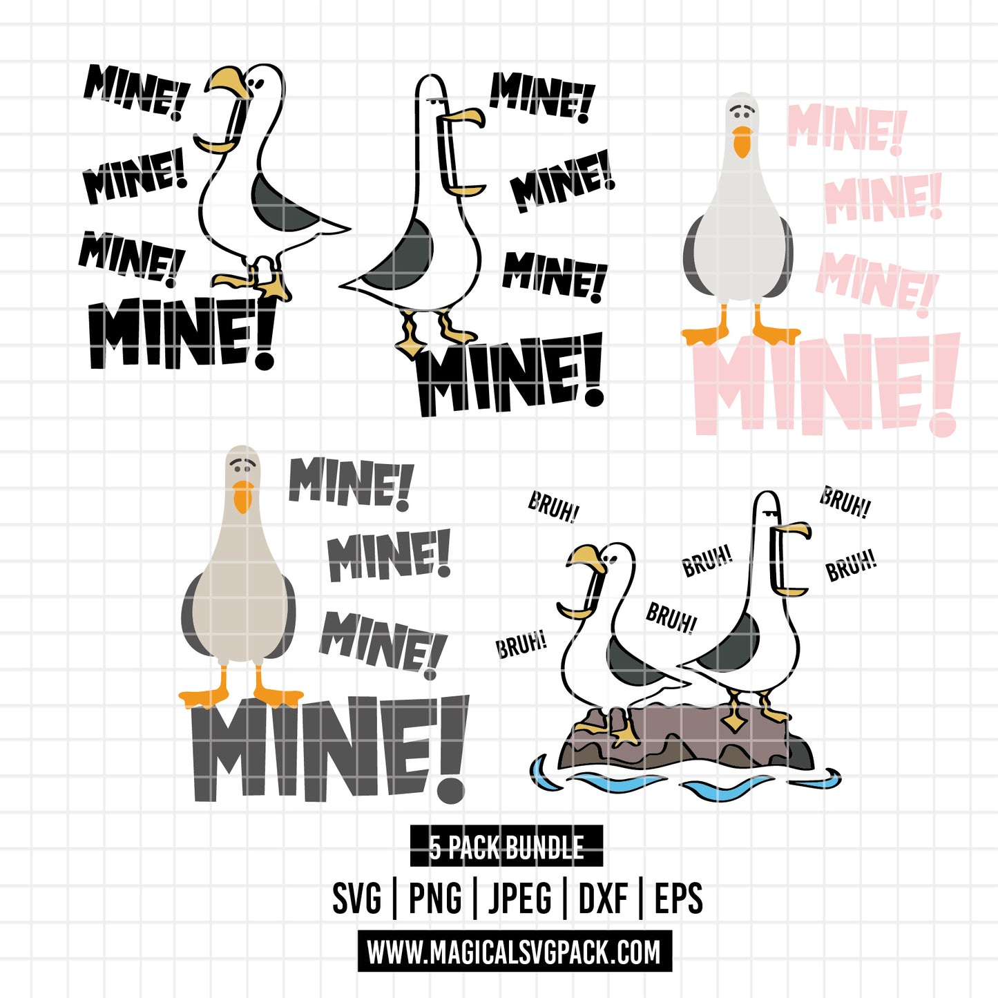 COD3727 - Seagulls from Finding Nemo pack bundle, Disney pixar clipart Svg, Png, Eps, Dxf, Jpeg, vector.