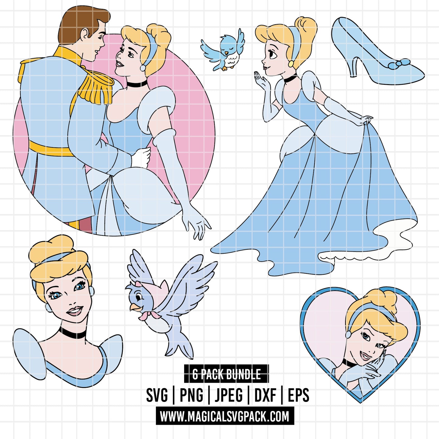 COD3850 - Cinderella bundle, Disney princess clipart Svg, Png, Eps, Dxf, Jpeg, vector.