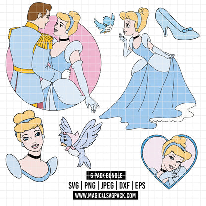 COD3850 - Cinderella bundle, Disney princess clipart Svg, Png, Eps, Dxf, Jpeg, vector.