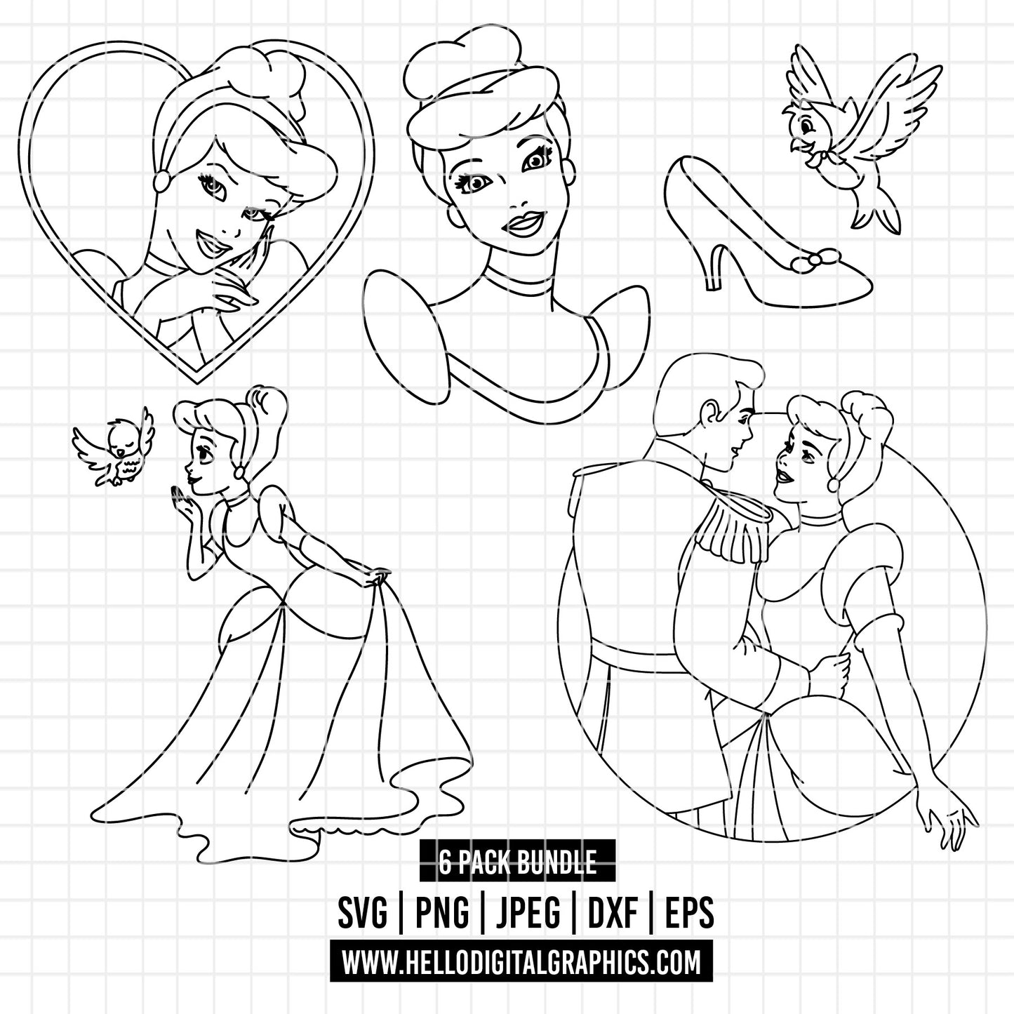 COD3851 - Cinderella bundle, Disney princess clipart Svg, Png, Eps, Dxf, Jpeg, vector.