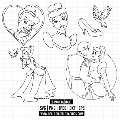 COD3851 - Cinderella bundle, Disney princess clipart Svg, Png, Eps, Dxf, Jpeg, vector.