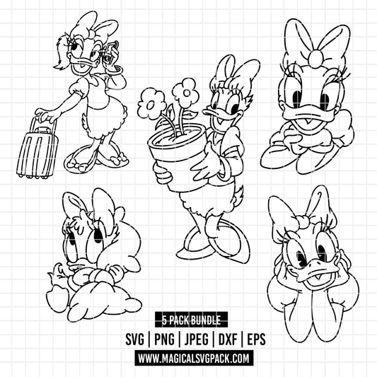 COD3852 - Daisy line art pack bundle, Disney Classics clipart Svg, Png, Eps, Dxf, Jpeg, vector.