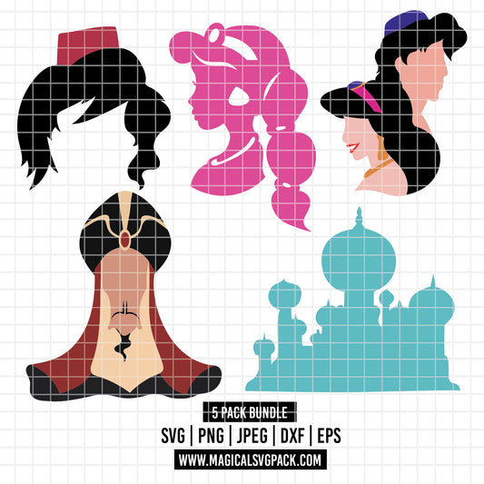 COD3853 - Aladdin Silhouettes pack bundle, Disney clipart Svg, Png, Eps, Dxf, Jpeg, vector.