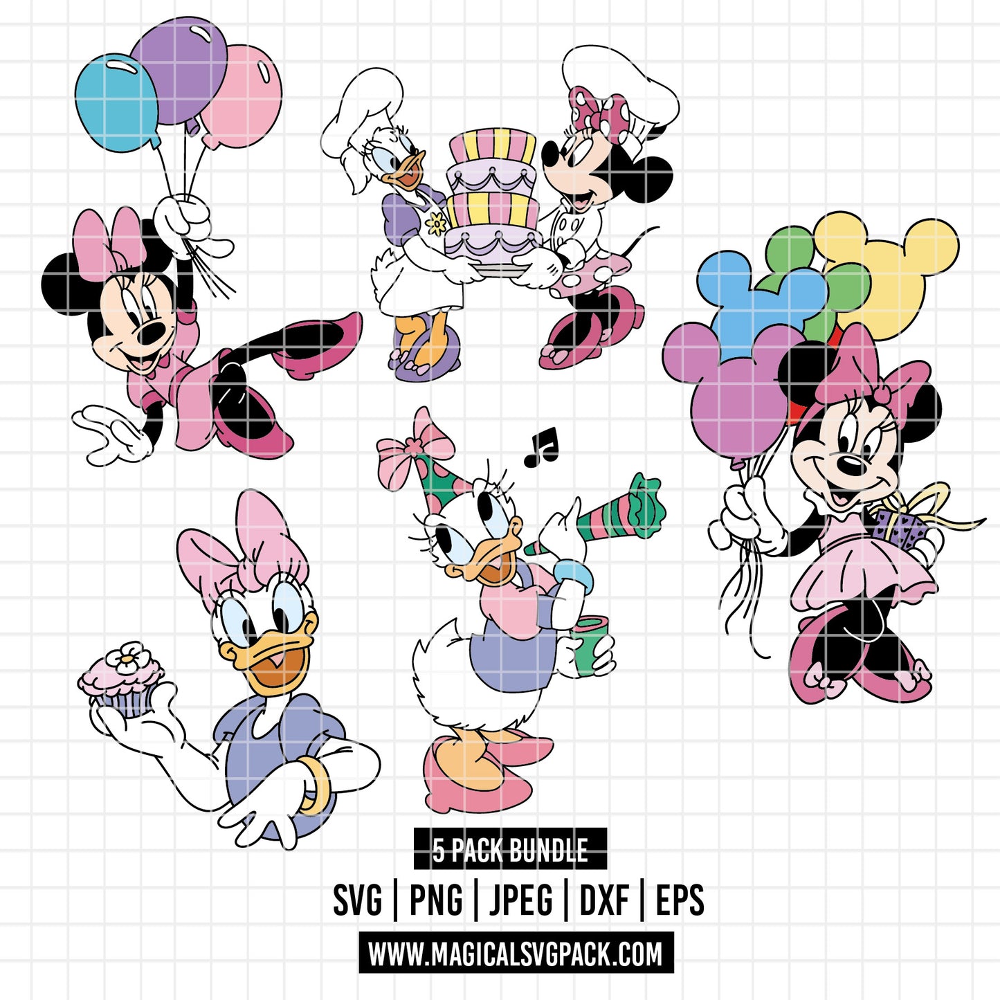 COD3854 - Minnie & Daisy pack bundle, Disney Classics clipart Svg, Png, Eps, Dxf, Jpeg, vector.