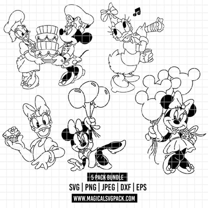 COD3858 - Minnie & Daisy pack bundle line art, Disney Classics clipart Svg, Png, Eps, Dxf, Jpeg, vector.