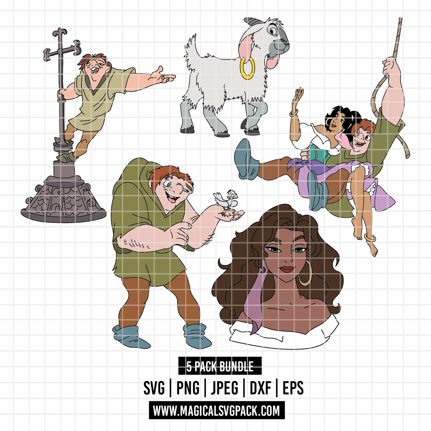 COD3860 - The Hunchback of Notre Dame pack bundle, Disney clipart Svg, Png, Eps, Dxf, Jpeg, vector.