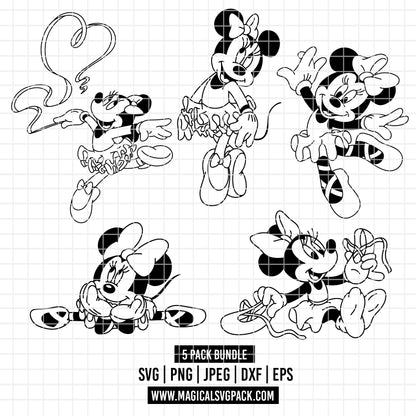 COD3861 - Minnie ballerina pack bundle, Disney Classics clipart Svg, Png, Eps, Dxf, Jpeg, vector.