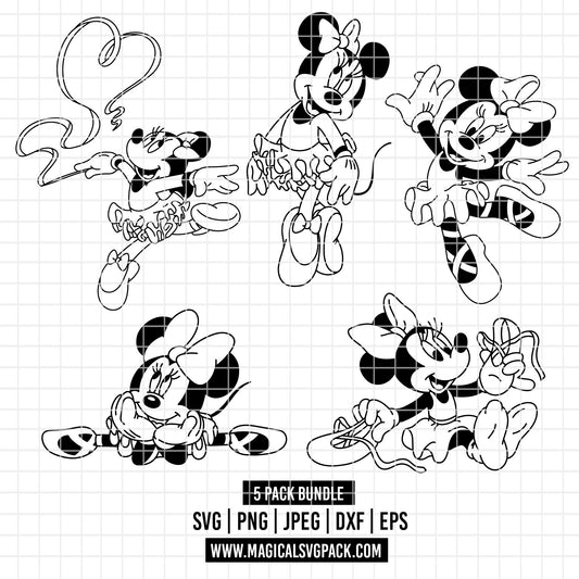 COD3861 - Minnie ballerina pack bundle, Disney Classics clipart Svg, Png, Eps, Dxf, Jpeg, vector.