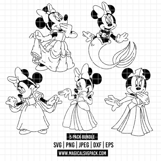 COD3862 - Minnie Princess mode pack bundle, Disney Classics clipart Svg, Png, Eps, Dxf, Jpeg, vector.