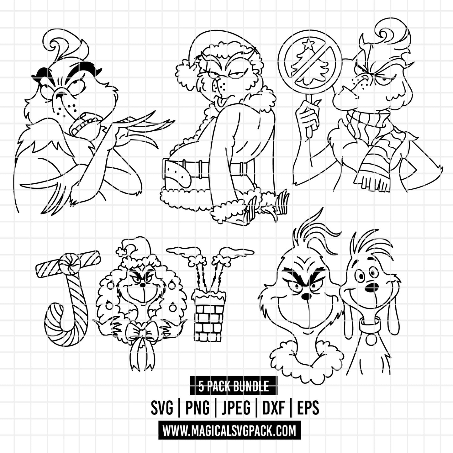 COD3864 - The grinch pack bundle, Christmas Svg, Png, Eps, Dxf, Jpeg, vector.