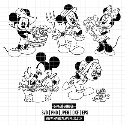 COD3866 - Mickey & Minnie gardeners pack bundle, Disney classics clipart Svg, Png, Eps, Dxf, Jpeg, vector.