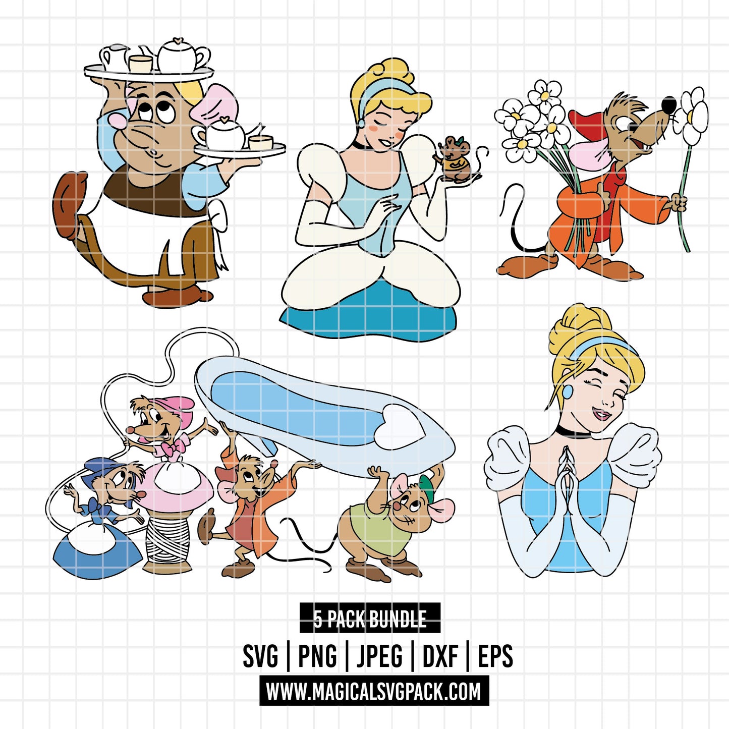COD3869 - Cinderella characters bundle, Disney princess clipart Svg, Png, Eps, Dxf, Jpeg, vector.