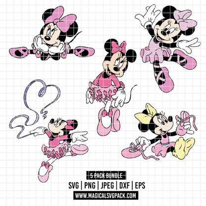 COD3870 - Minnie ballerina pack bundle, Disney Classics clipart Svg, Png, Eps, Dxf, Jpeg, vector.