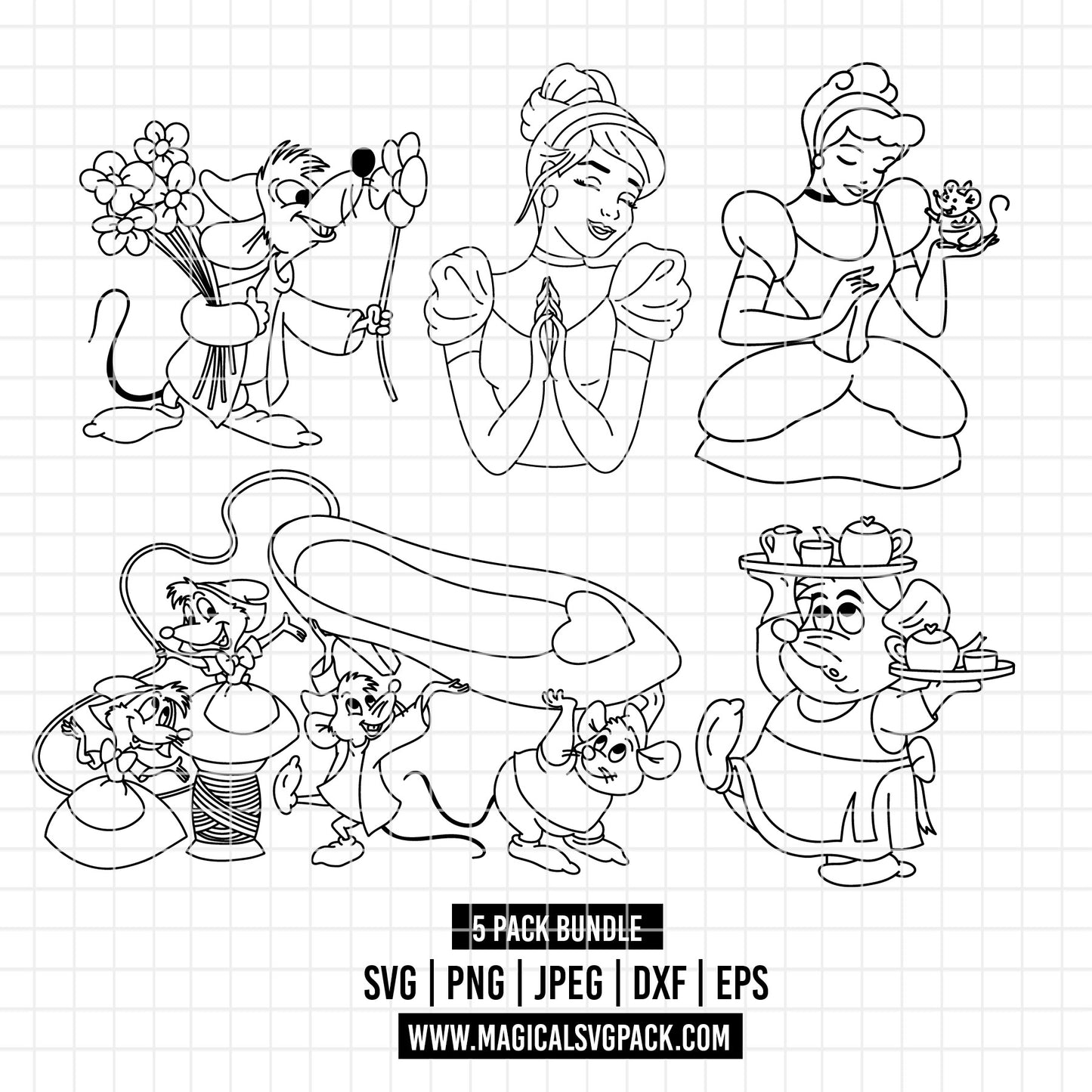 COD3871 - Cinderella characters bundle, Disney princess clipart Svg, Png, Eps, Dxf, Jpeg, vector.