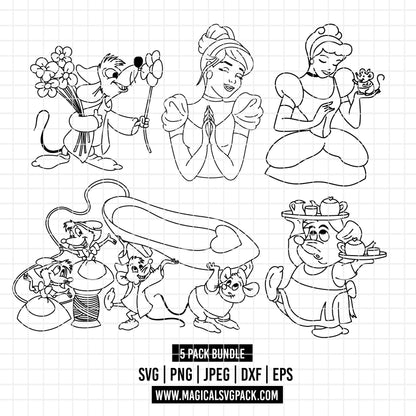 COD3871 - Cinderella characters bundle, Disney princess clipart Svg, Png, Eps, Dxf, Jpeg, vector.