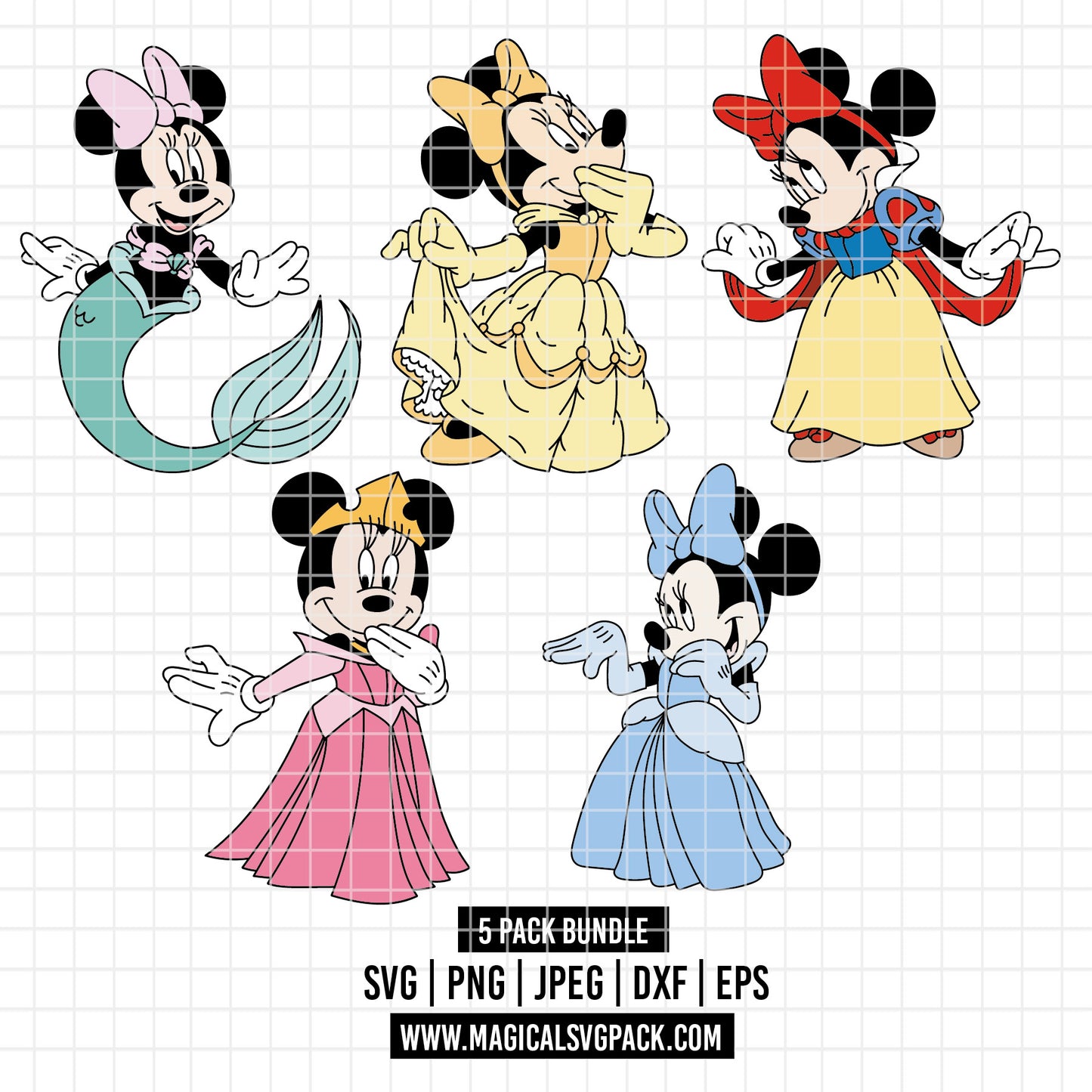 COD3873 - Minnie Princess mode pack bundle, Disney Classics clipart Svg, Png, Eps, Dxf, Jpeg, vector.