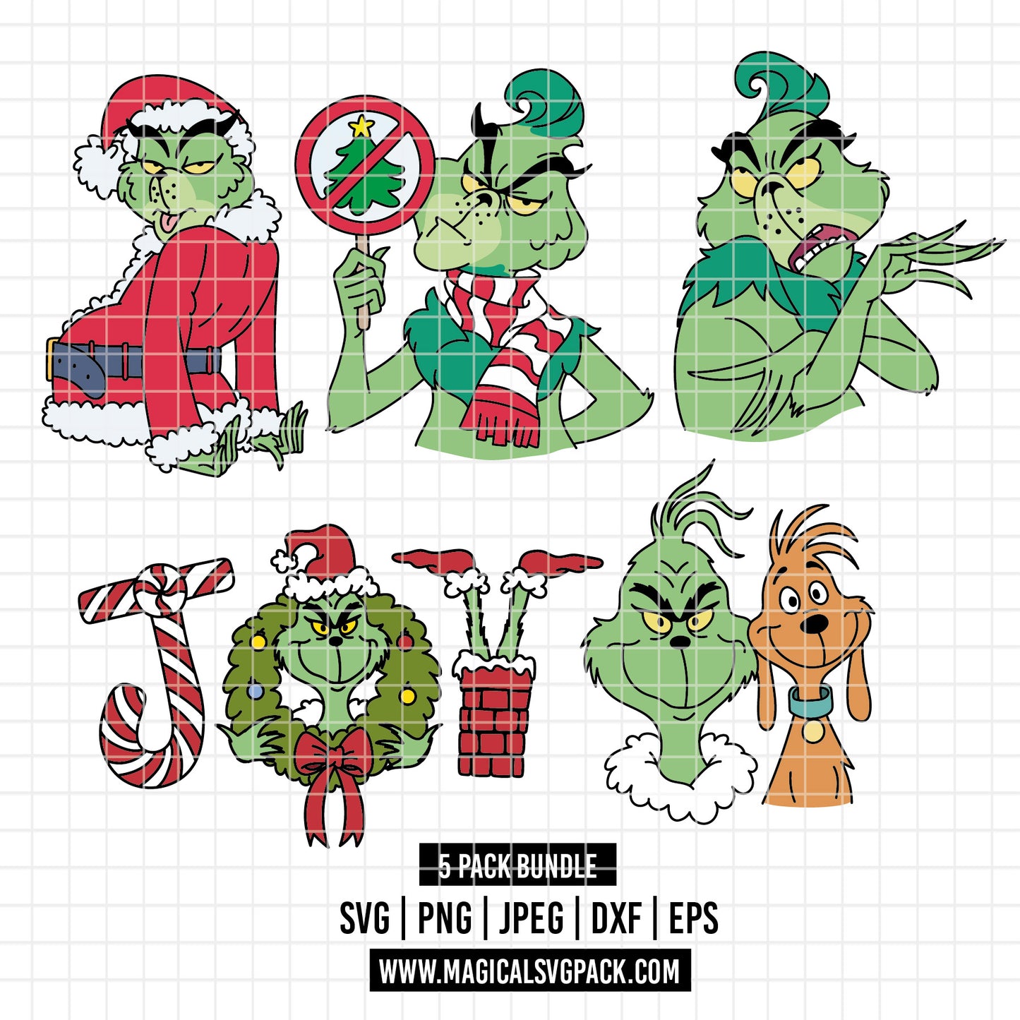 COD3874 - The grinch bundle, Christmas clipart Svg, Png, Eps, Dxf, Jpeg, vector.
