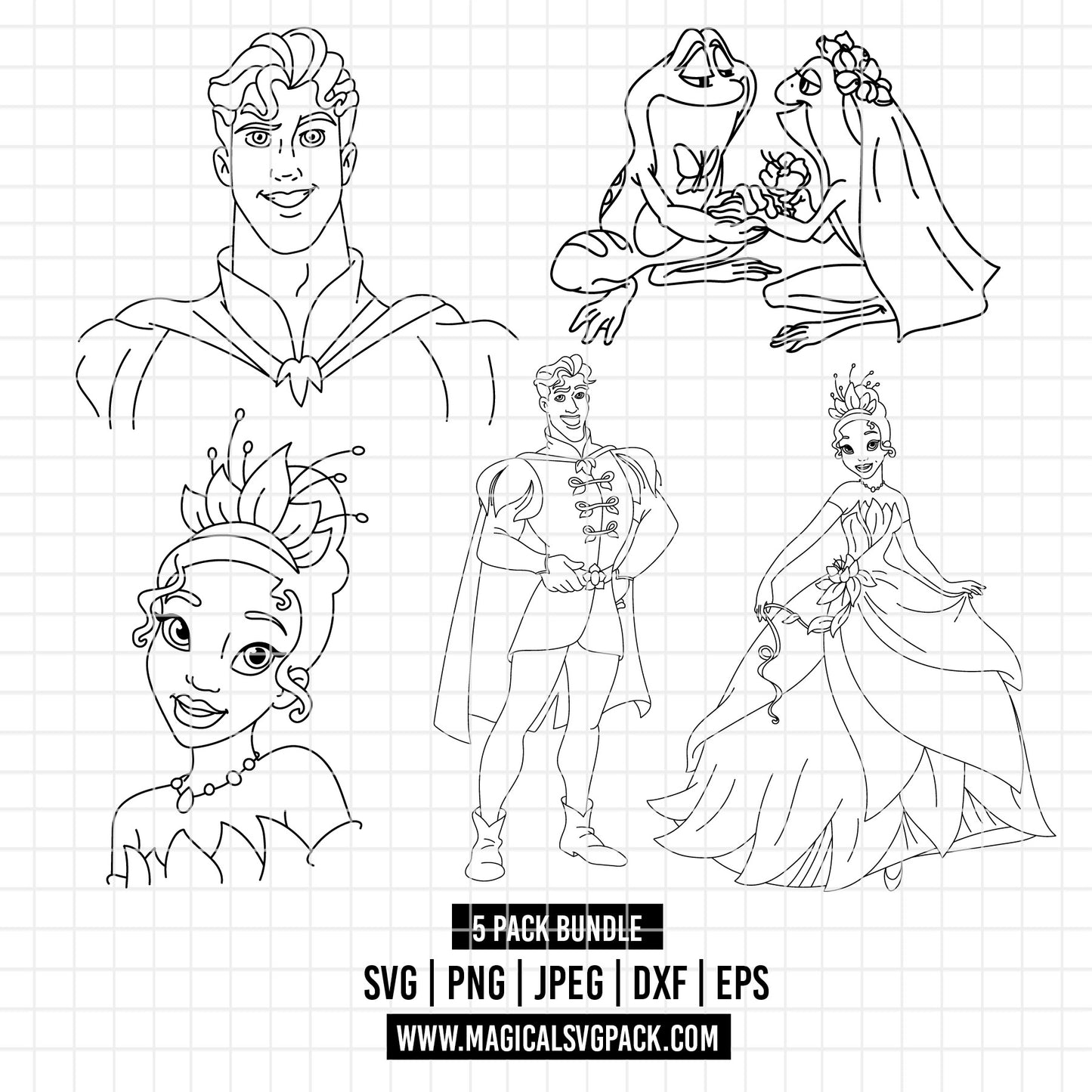 COD3876 - The princess and the frog pack bundle, Disney princess clipart Svg, Png, Eps, Dxf, Jpeg, vector.
