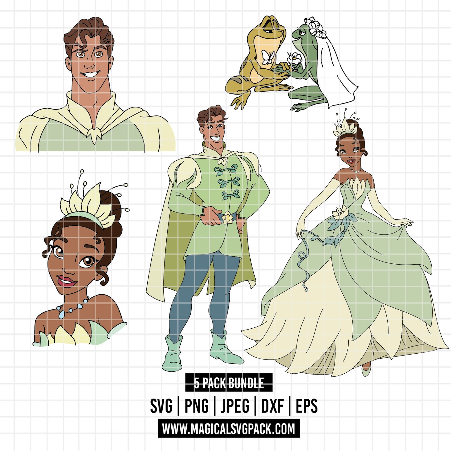 COD3877 - The princess and the frog pack bundle, Disney princess clipart Svg, Png, Eps, Dxf, Jpeg, vector.