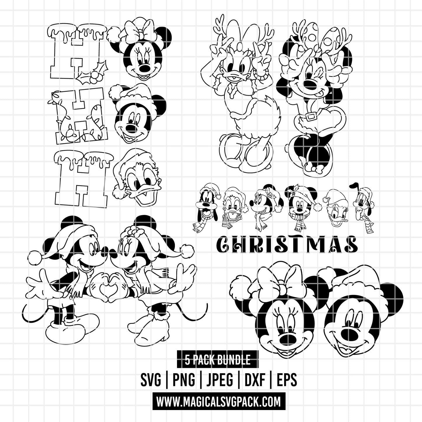 COD3878 - Classic Christmas Disney bundle, Disney Christmas clipart Svg, Png, Eps, Dxf, Jpeg, vector.