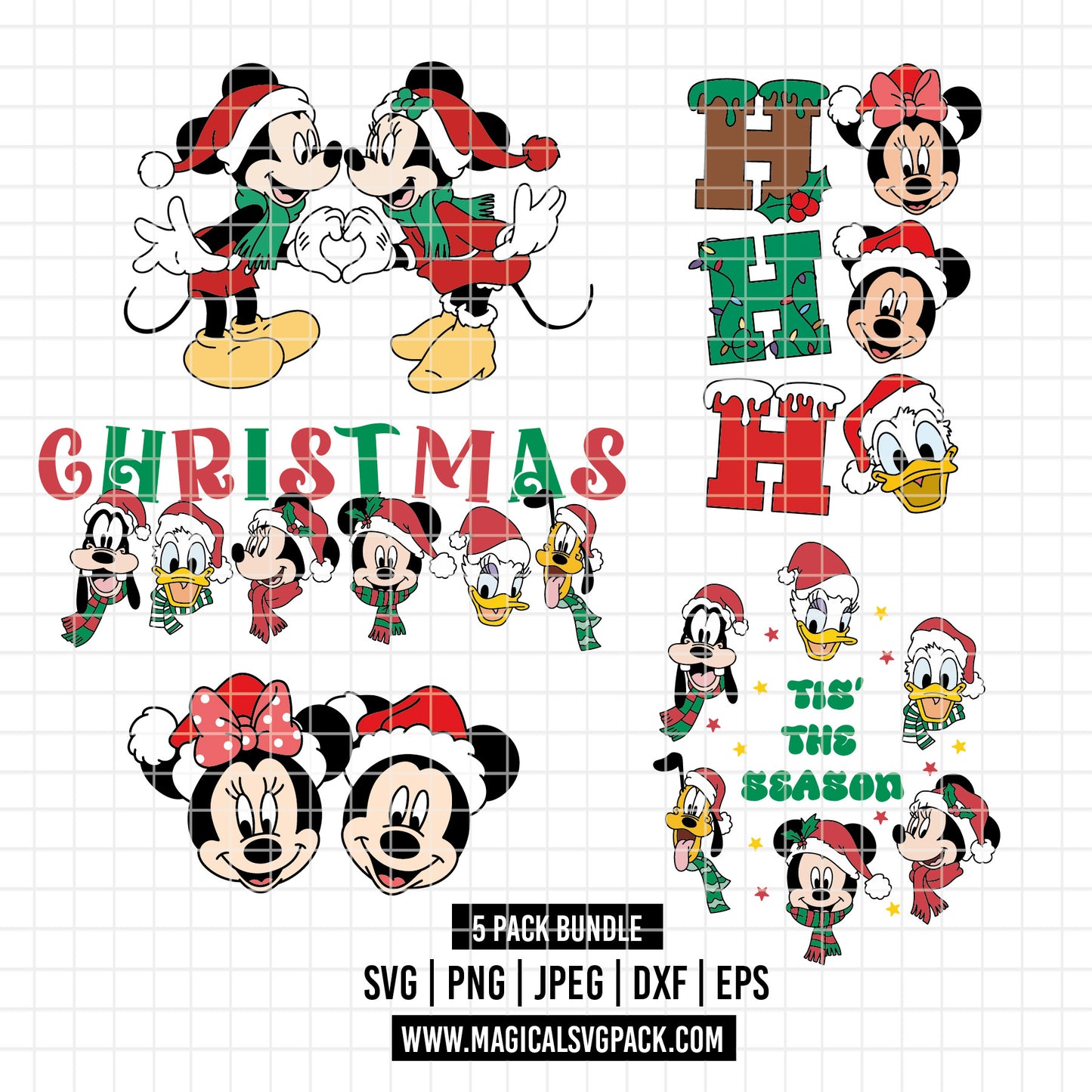COD3879 - Classic Christmas Disney bundle, Disney Christmas clipart Svg, Png, Eps, Dxf, Jpeg, vector.