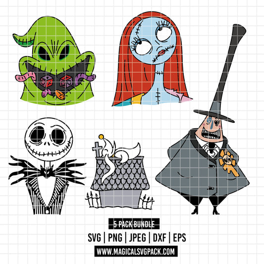 COD3891 - Ooguie boogie, Sally, Jack, Zero and The mayor, Nightmare Before Christmas pack bundle, Disney clipart Svg, Png, Eps, Dxf, Jpeg, vector.
