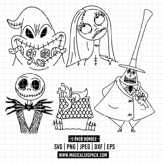 COD3892 - Ooguie boogie, Sally, Jack, Zero and The mayor, Nightmare Before Christmas pack bundle, Disney clipart Svg, Png, Eps, Dxf, Jpeg, vector.
