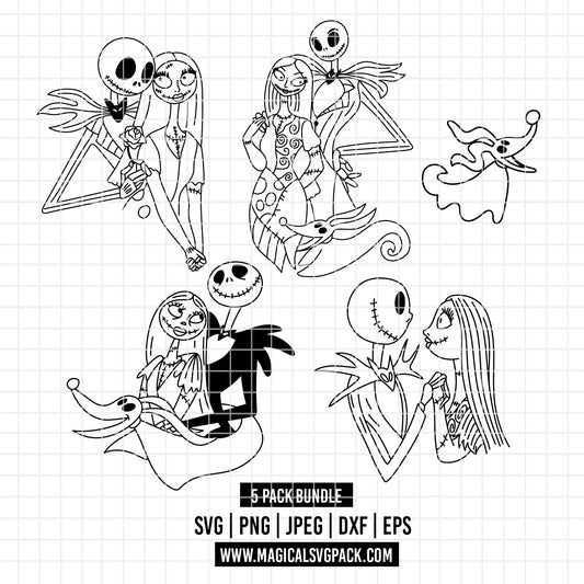 COD3897 - Sally, Jack and Zero, Nightmare Before Christmas pack bundle, Disney clipart Svg, Png, Eps, Dxf, Jpeg, vector.