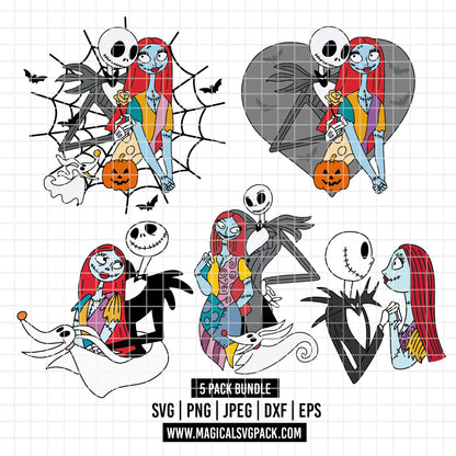 COD3898 - Sally, Jack and Zero, Nightmare Before Christmas pack bundle, Disney clipart Svg, Png, Eps, Dxf, Jpeg, vector.