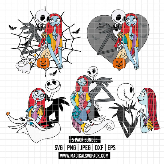 COD3898 - Sally, Jack and Zero, Nightmare Before Christmas pack bundle, Disney clipart Svg, Png, Eps, Dxf, Jpeg, vector.
