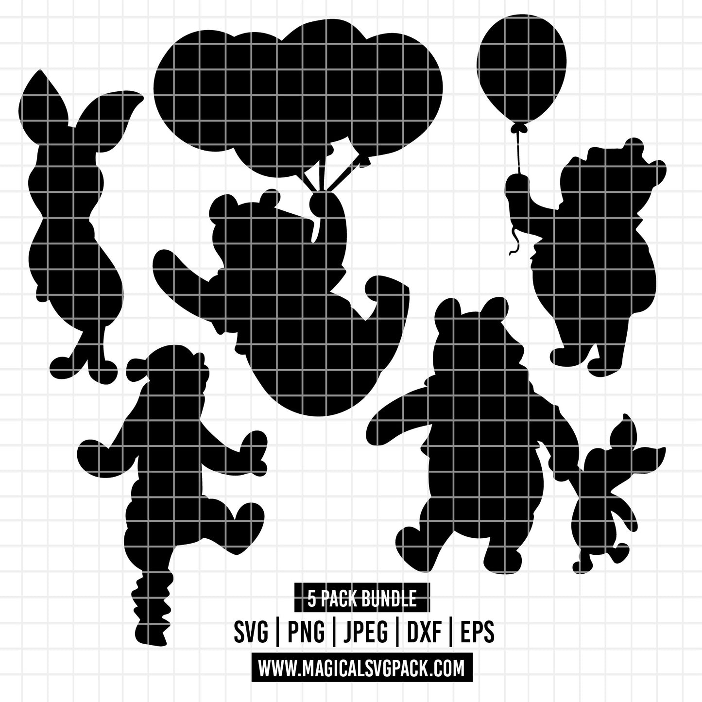 COD4087 - Winnie the Pooh and friends silhouettes pack bundle, Disney clipart Svg, Png, Eps, Dxf, Jpeg, vector.
