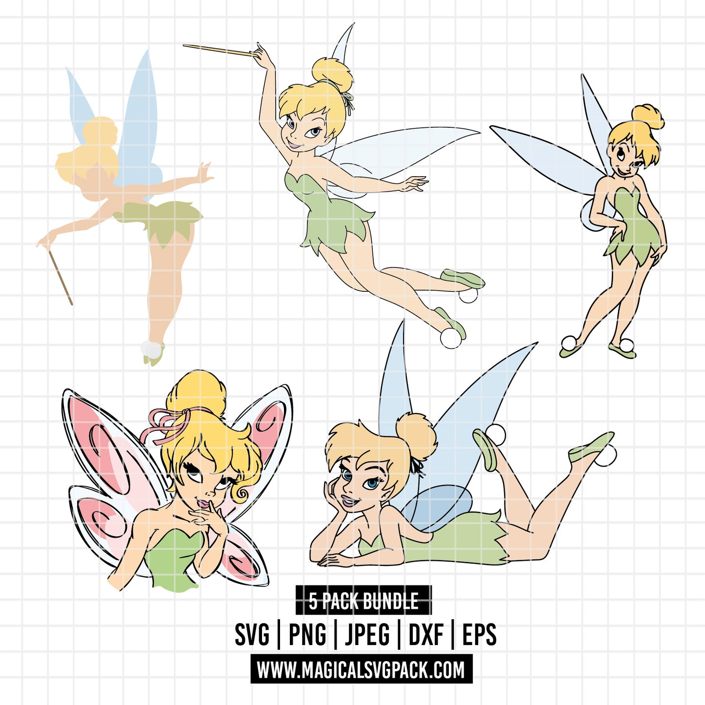 COD4088 - Tinker Bell pack bundle, Disney clipart Svg, Png, Eps, Dxf, Jpeg, vector.