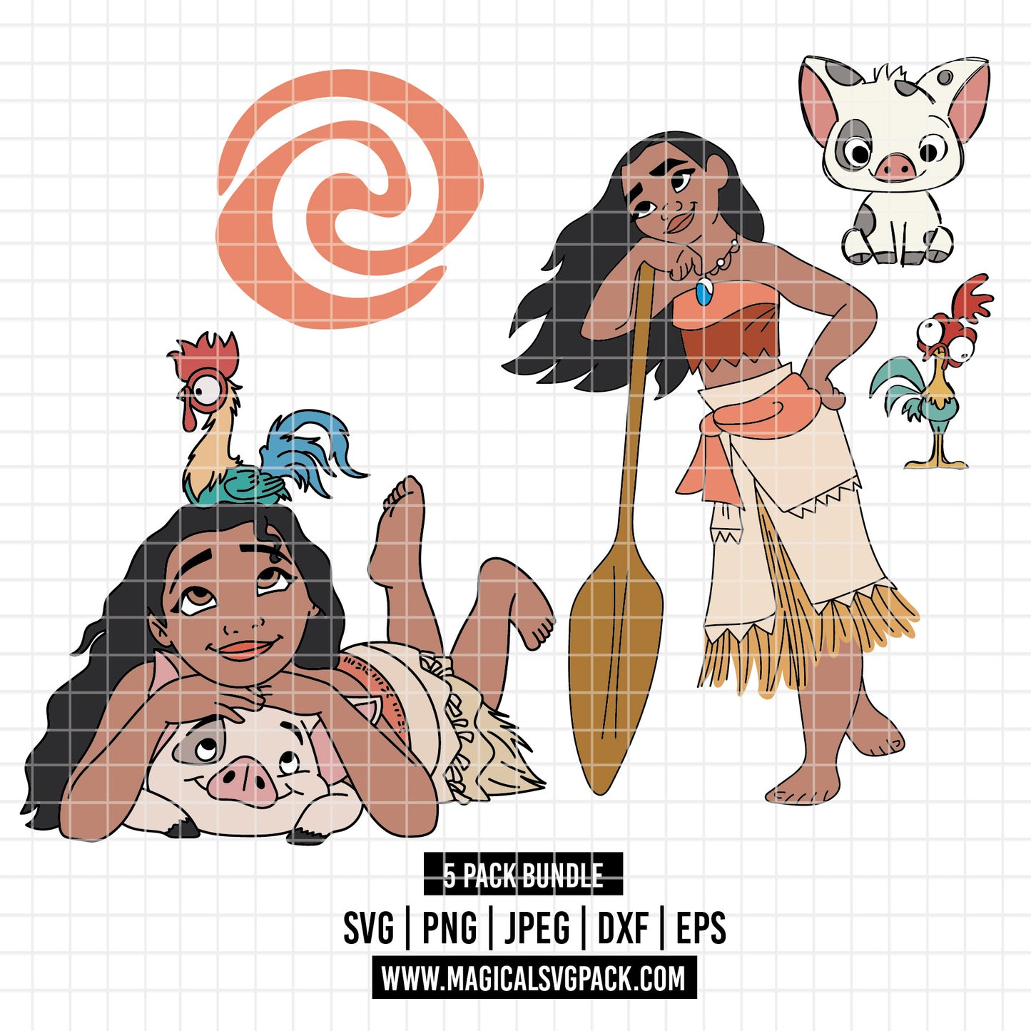 COD4089 - Moana icons & characters pack bundle, Disney princess clipart Svg, Png, Eps, Dxf, Jpeg, vector.