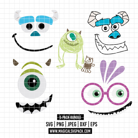 COD4090 - Monster inc. characters: Mike, Sullivan and Randall pack bundle, Disney clipart Svg, Png, Eps, Dxf, Jpeg, vector.