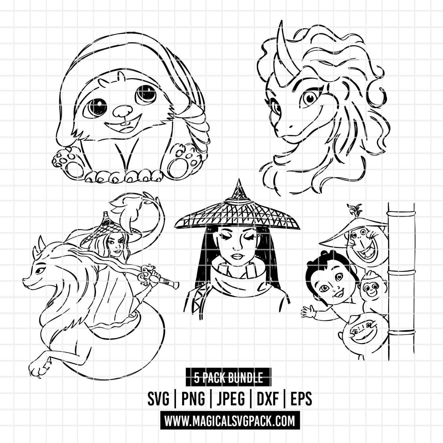 COD4091 - Raya and the Last Dragon pack bundle, Disney princess clipart Svg, Png, Eps, Dxf, Jpeg, vector.