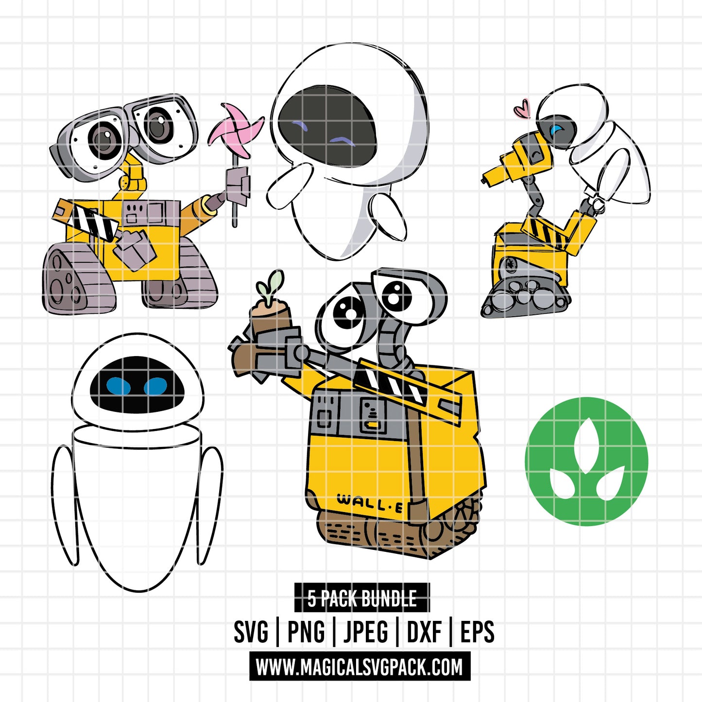 COD4092 - Wall-E pack bundle, Disney clipart Svg, Png, Eps, Dxf, Jpeg, vector.