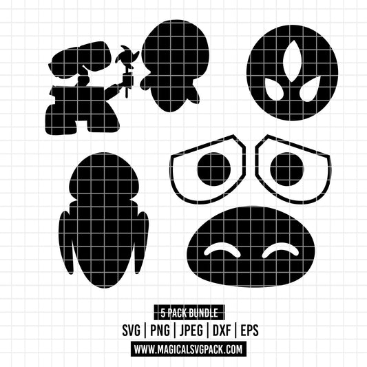 COD4093 - Wall-E Silhouettes pack bundle, Disney clipart Svg, Png, Eps, Dxf, Jpeg, vector.