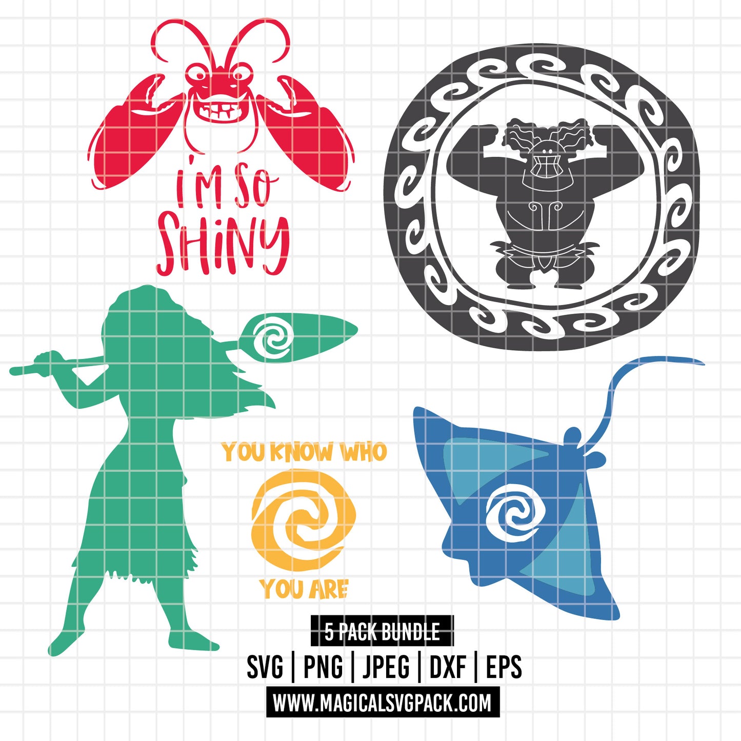 COD4094 - Moana icons & quotes pack bundle, Disney princess clipart Svg, Png, Eps, Dxf, Jpeg, vector.