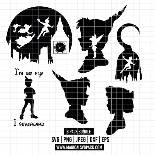 COD4095 - Peter pan silhouettes pack bundle, Disney clipart Svg, Png, Eps, Dxf, Jpeg, vector.