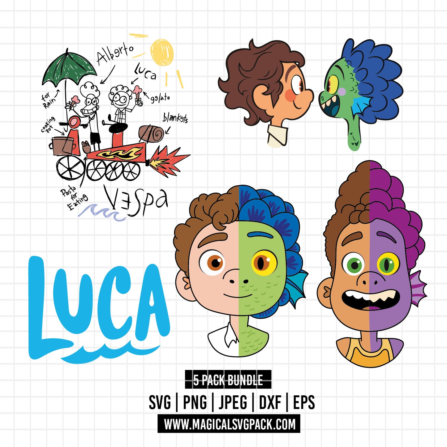 COD4099 - Luca & Alberto pack bundle, Disney clipart Svg, Png, Eps, Dxf, Jpeg, vector.