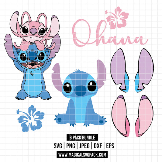 COD4100 - Stitch & Angel ears clipart pack bundle, Disney cliparts Svg, Png, Eps, Dxf, Jpeg, vector.
