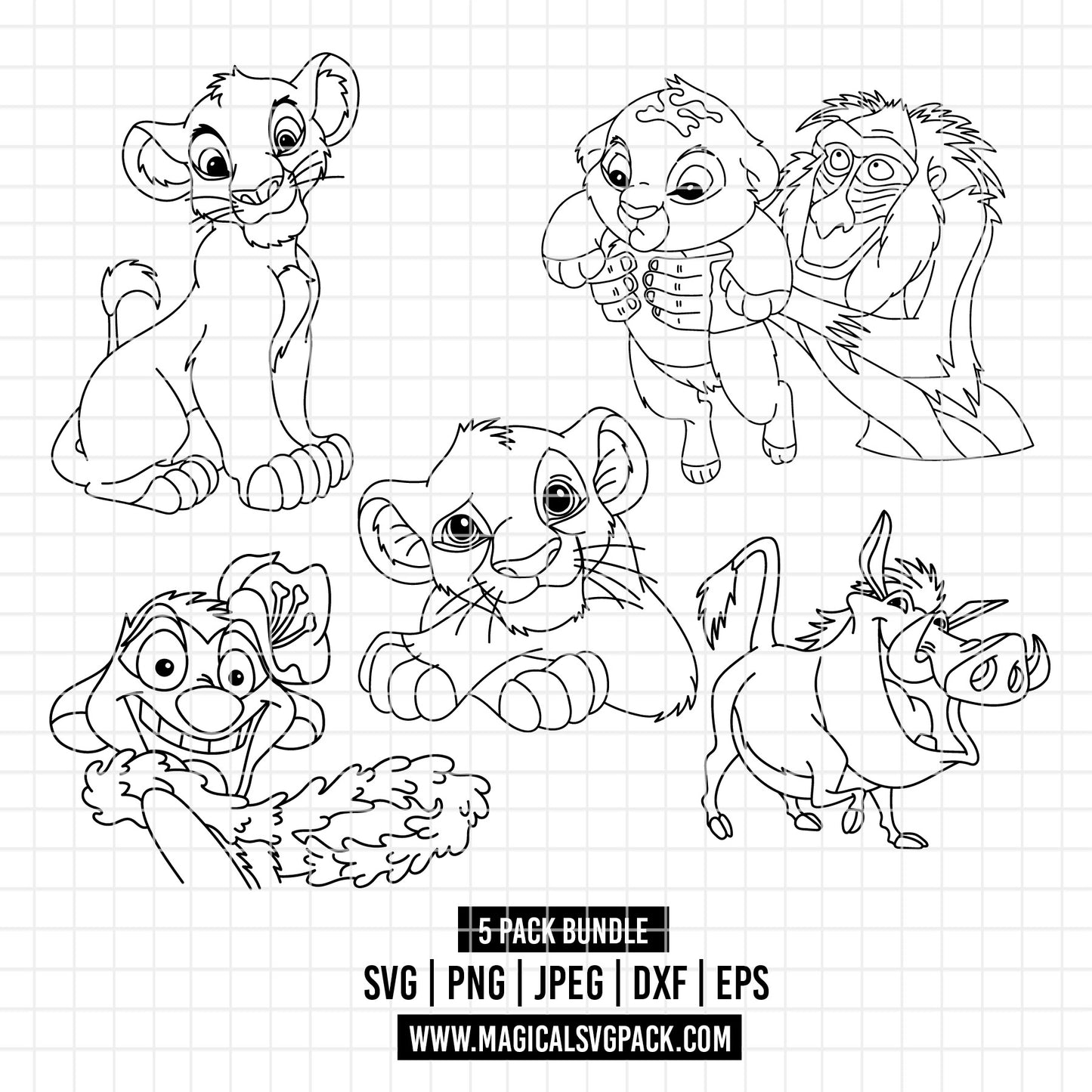 COD4101 - The Lion king characters line art pack bundle, Disney clipart Svg, Png, Eps, Dxf, Jpeg, vector.