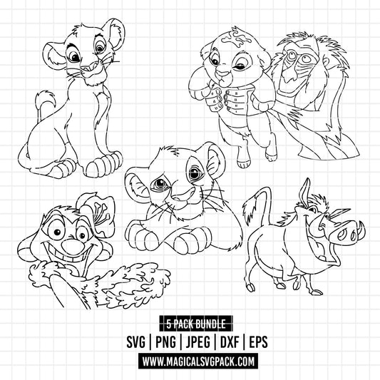 COD4101 - The Lion king characters line art pack bundle, Disney clipart Svg, Png, Eps, Dxf, Jpeg, vector.