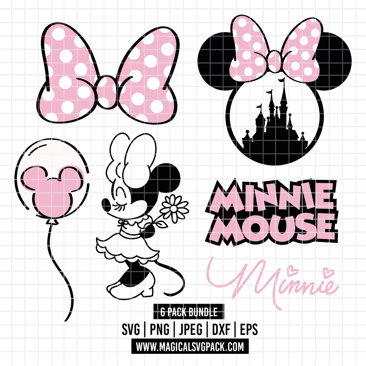COD4103 - Minnie icons pack bundle, Disney Classics clipart Svg, Png, Eps, Dxf, Jpeg, vector.