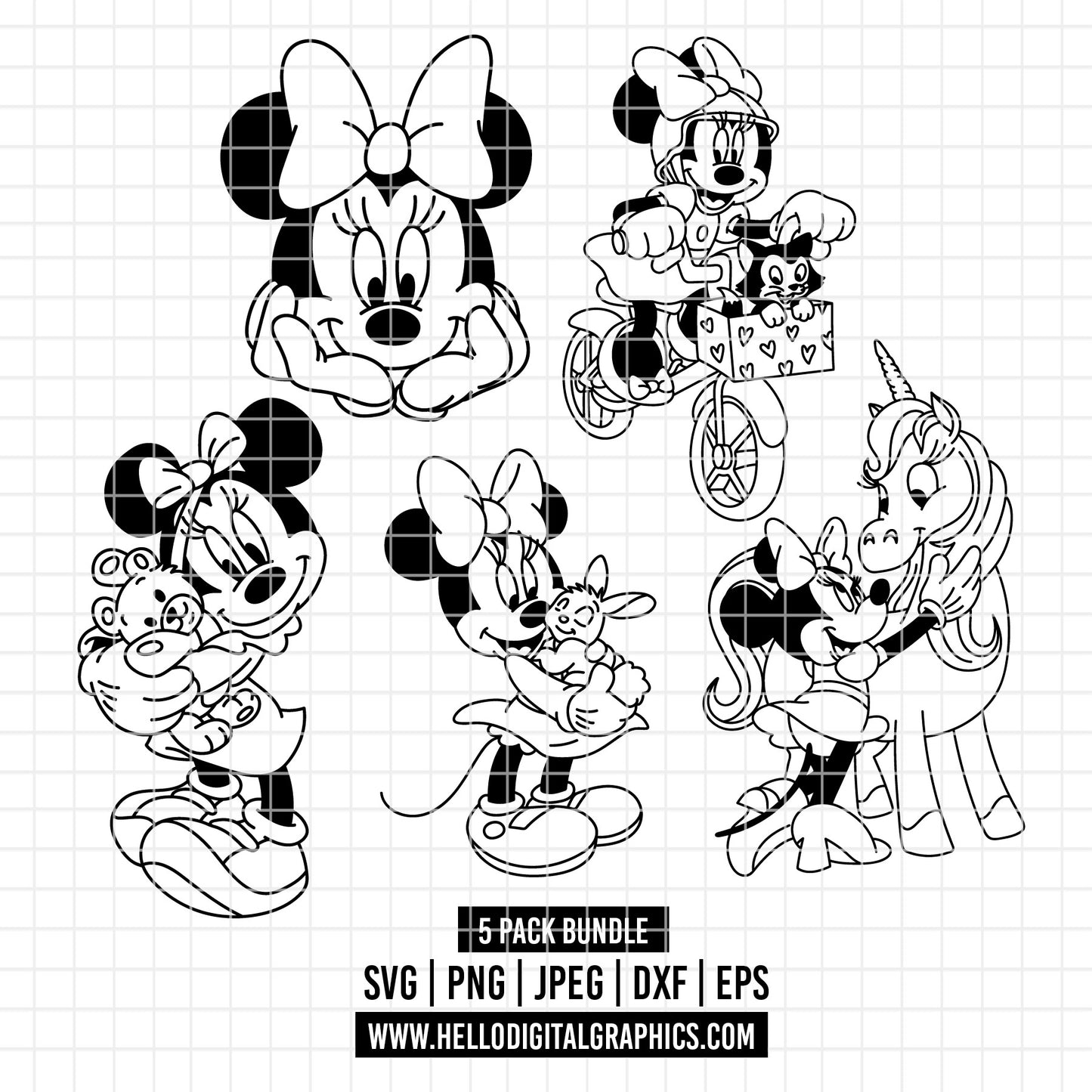 COD4115 - Minnie's world pack bundle, Disney Classics clipart Svg, Png, Eps, Dxf, Jpeg, vector.