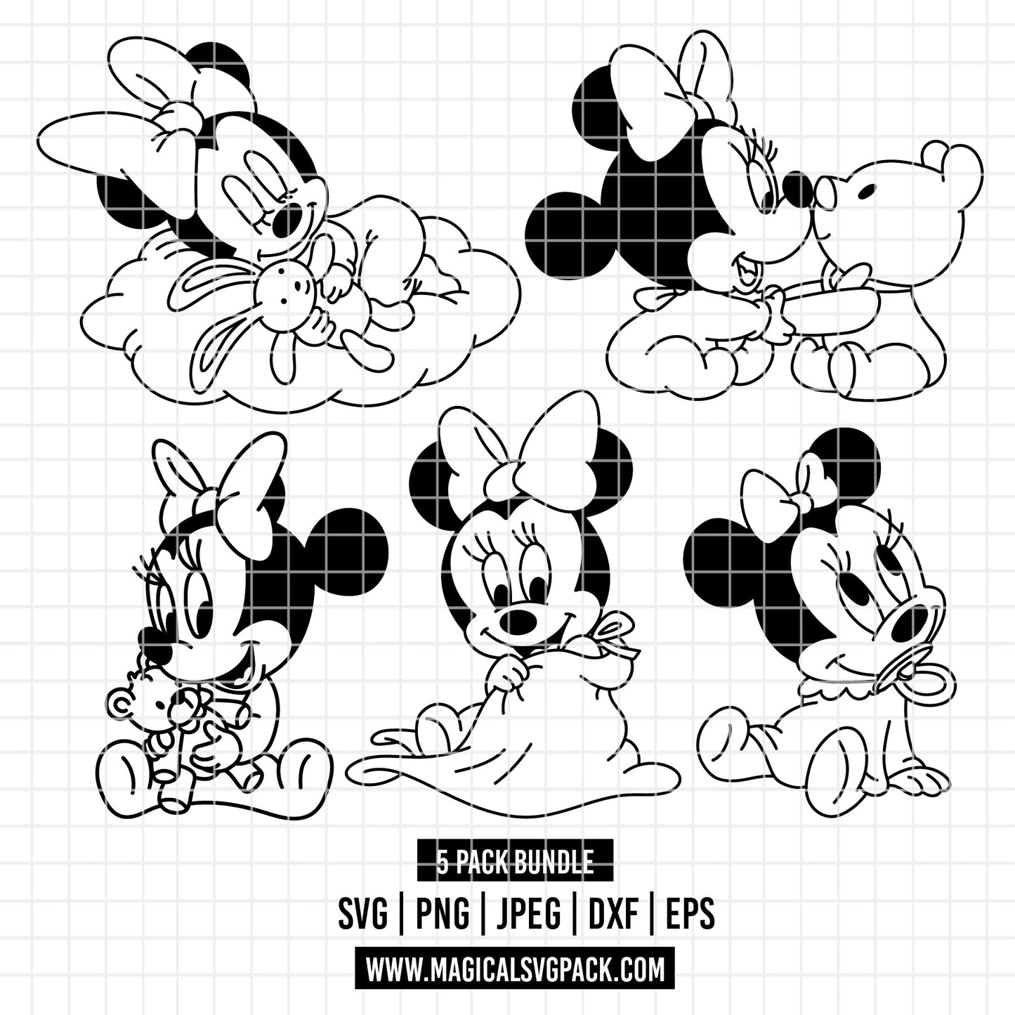 COD4116 - Baby Minnie pack bundle, Disney Classics clipart Svg, Png, Eps, Dxf, Jpeg, vector.