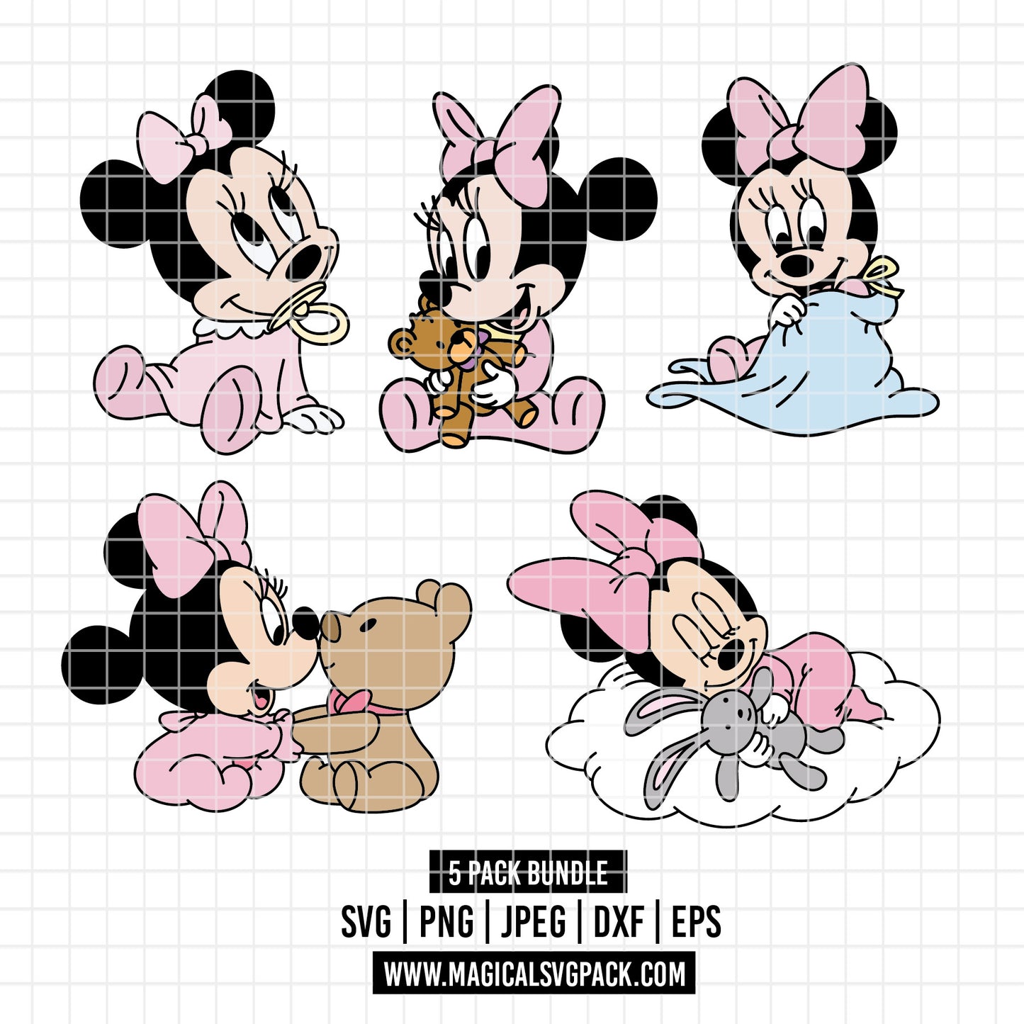 COD4117 - Baby Minnie pack bundle, Disney Classics clipart Svg, Png, Eps, Dxf, Jpeg, vector.