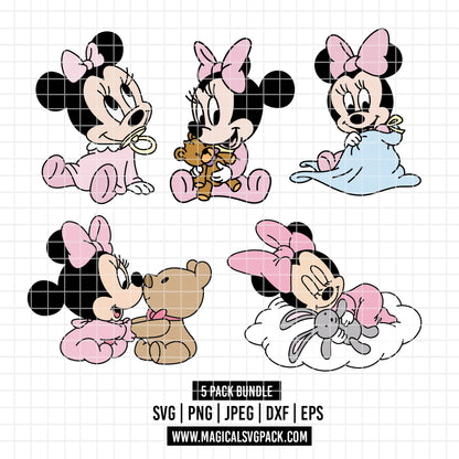 COD4117 - Baby Minnie pack bundle, Disney Classics clipart Svg, Png, Eps, Dxf, Jpeg, vector.
